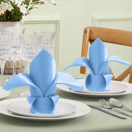 VACVELT 12 Pack Light Blue Satin Napkins 12x12 Inch Wedding Napkins, Scalloped Elegant Dinner Napkins Square Table Napkins Decor, Silky Satin Cloth Napkins for Restaurant Banquet Graduation Party