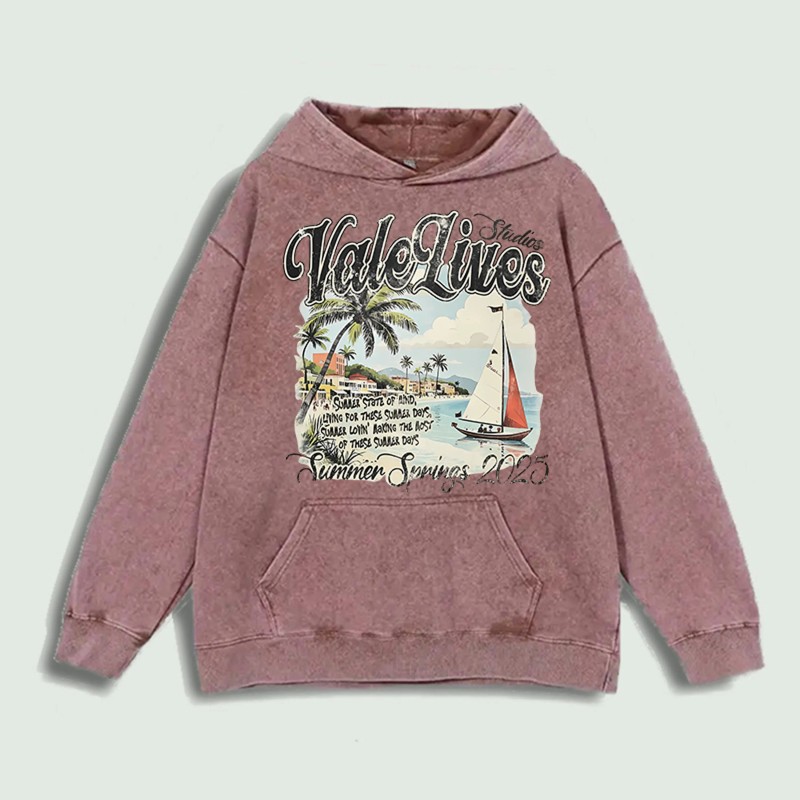 Vale Lives Summer Scene Graphic Hoodie 100% Cotton US Warehouse