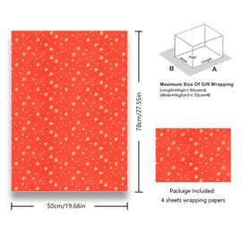 Red Gold Hearts Love Wedding Gift Wrap Wrapping Paper Eastern Chinese Theme For Friends, 20x28" Per Sheet(4 sheets:15 sq.ft.ttl.) for Wedding Bridal Shower Valentine China Lunar New Year 2023 Spring Festival Birthday Christmas