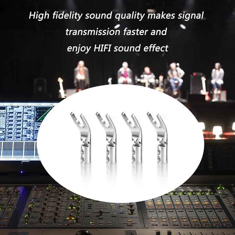 KUYIOHIFI HiFi 4pc Rhodium Plated Pure Copper Speaker Spade Connectors,