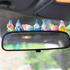Set of 7 Mini Resin Beach Gnomes Cute Car Accessories, Funny Car Rear View Mirror & Dashboard Decorations, Adorable Auto Interior Ornaments