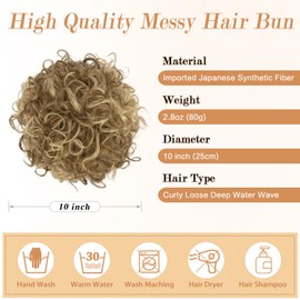 RUWISS Messy Bun Short Curly Ponytail Extension Elastic Drawstring Loose Hair Bun Hairpieces for Women Updo Hair Extensions (80 g Light Ash Blonde Mix Bleach Blonde)