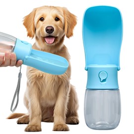 Dog Water Bottle, Leak Proof Portable Puppy Water Dispenser, Travel Puppy Water Bowl, Foldable Transparent Dog Water Bottle for Pets Outdoor Walking, Hiking, Travel, Food Grade Plastic - 10oz Blue
