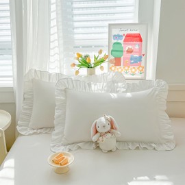 SnugLoom White Pillow Shams Standard Size Set of 2, 100% Brushed Microfiber White Ruffle Pillow Cases Set of 2 - Super Cozy and Soft, Wrinkle, Fade, Stain Resistant with Envelope Pillowcases 20 x 26