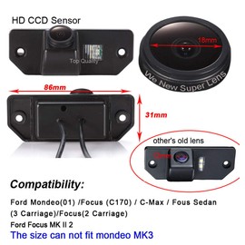 Super Starlight Pro Definition Vehicle Camera 170 Wide Angle Universal Night Vision Reversing Camera IP68 Reversing Camera for Ford Mondeo (01)/Focus (C170)/C-Max/Sedan (2/3 Carriage)/Ford Focus MK II