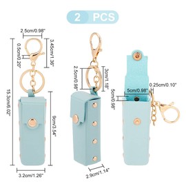 WADORN Pack of 2 Chapstick Key Chain Holders, 15.3 cm PU Leather Lipstick Organiser Holder with Key Chain Mini Lip Gloss Travel Storage Case Portable Snap-On Lip Balm Sleeves, Green