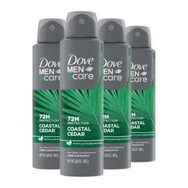 Dove Men+Care Dry Spray Antiperspirant Cedarwood + Tonka 4 Count 72H Protection with a Plant-Based Moisturizer 3.8 oz