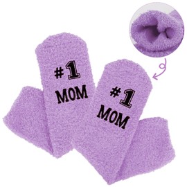 #1 Mom Coral Fleece Slipper Socks with Cupcake Gift Box Mom, Grandma, Niece, Aunt, Sister, Daughter Gifts(Purple)