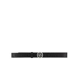 Armani Exchange Women's All-Over Print Round Buckle Logo Belt, Black, Small