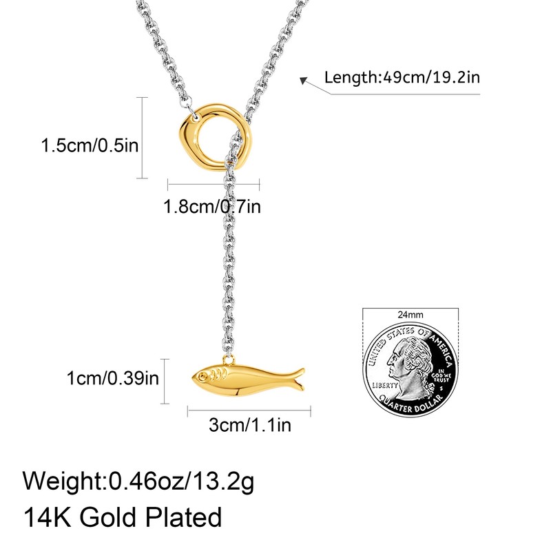 FILMOON Fish Lariat Necklace for Women Two Tone Irregular Circle