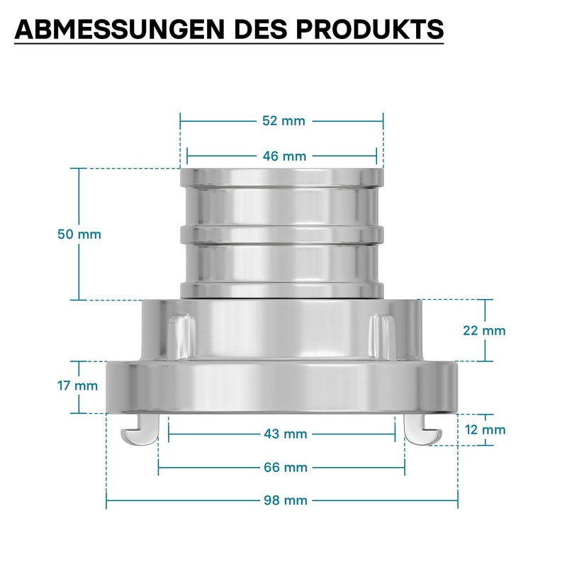 Storz-Coupling C/52mm Hose Tail with long connecting piece, Alu