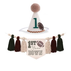 1st Year Down First Birthday High Chair Banner with Football Hat