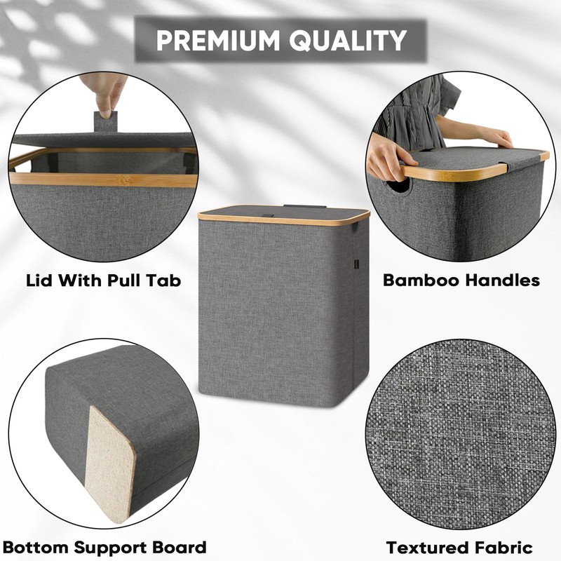 BALEINE Laundry Hamper with Lid, Tall Laundry Baskets with Bamboo