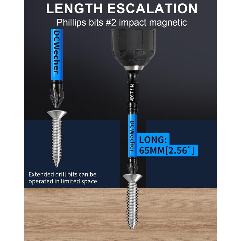 DCWecher 10-Pack Phillips Bits #2 Impact 2.5" Long, Magnetic Phillips
