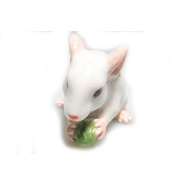 Grandroomchic Animal Miniature Handmade White Rat Mouse Statue Porcelain Figurine Statuette Collectibles