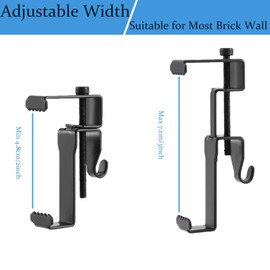 Farady Stainless Steel Brick Wall Clips for Hanging Outdoors Heavy Duty Adjustable Brick Hooks 1-3/4"" to 2-3/4"" No Drill Brick Hanger Clamps for Hanging Pictures, Lights, Plants (8pcs), Black