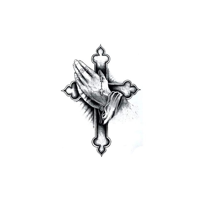 EROSPA Temporary Tattoo Sheet Praying Cross Church Hands 15 x