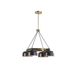 INK+IVY Abbott Chandeliers for Bedrooms, Adjustable Rod Dining Ceiling Light Fixture Hanging Lamp, 4 Bulbs Iron Bowl Shades, Metal Frame Mount, Dimmable, Kitchen, Foyer, Living Space - Black/Gold
