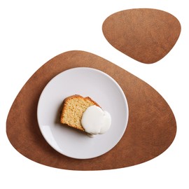 RENMTURE Faux Leather Placemats Set of 4,with 4 Cup mat,Washable, for Kitchen Dining Table,Restaurant,Coffee Shop (Walnut Brown,Oval)