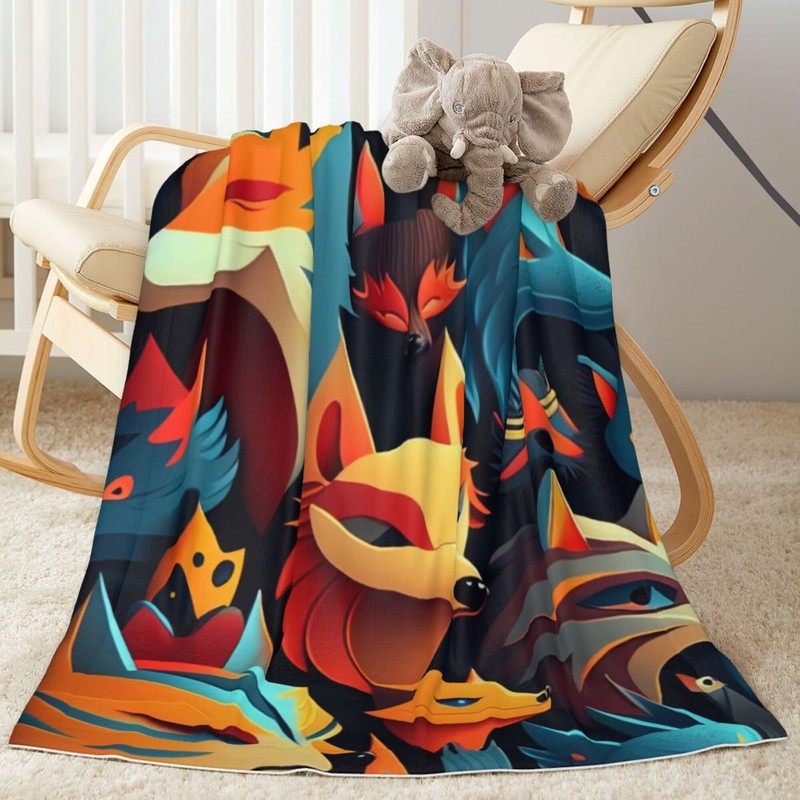 E-RIDES Small Blanket - Cartoon Wolf Blanket Throw for 76x100CM