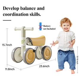 WinHope Baby Balance Bike for 1-3 Year Olds, Silent Wheels,Soft Seat, No Sharp Edges, Toddler Baby Walker for 12-36 Month Boys Girls, Birthday Gifts(Orange)