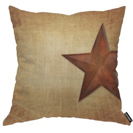 AOYEGO Western Texas Worn Star Throw Pillow Cover Vintage Rustic Barn Graphic Brown Background Pillow Case 18x18 Inch Decorative Men Women Room Cushion Cover for Home Couch Bed