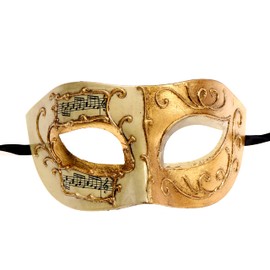 ILOVEMASKS White & Gold Musical Mardi Gras Venetian Style Costume Mask Party Prom Masquerade, Men’s Colombina Half Face Eye Mask Venice Carnival Festival Ball Mask Cosplay