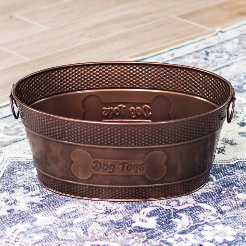 BREKX Indestructible Metal Dog Toy Bin - Copper Galvanized Storage