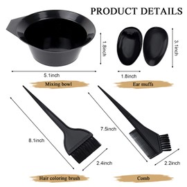 1st Choice Hair Dye Color Brush and Bowl Set, Hair Color Brush Mixing Bowl Kit Tint Comb for Hair Tint Dying Coloring Applicator(2 brushes+mix bowl+earmuffs+ 2 clips)