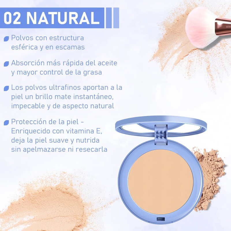 LUSCOR Polvos Compactos Maquillaje, Polvos mate, polvos compactos con control