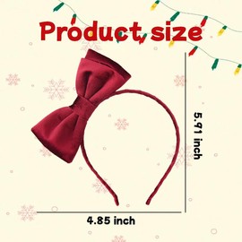 Christmas Bow Hairband Headband for Girls Kids Double Layer Bow Headband Dark Red Bow Hair Band Headband Red Christmas Costume Accessories for Girls Women Party Bowknot Headband with Bow Head Band