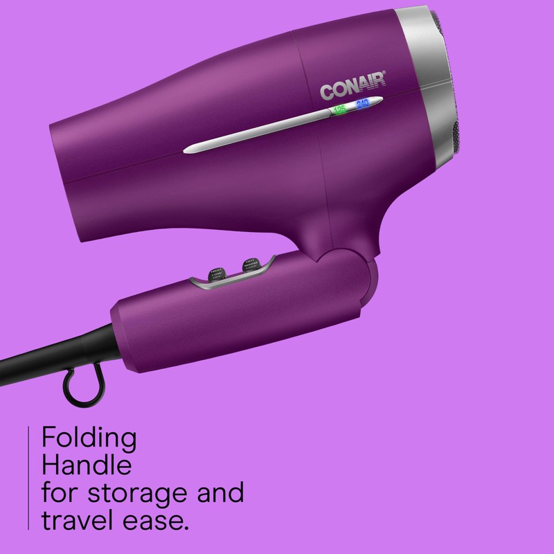 Conair Worldwide Folding Handle Hair Dryer with Concentrator & Diffuser,
