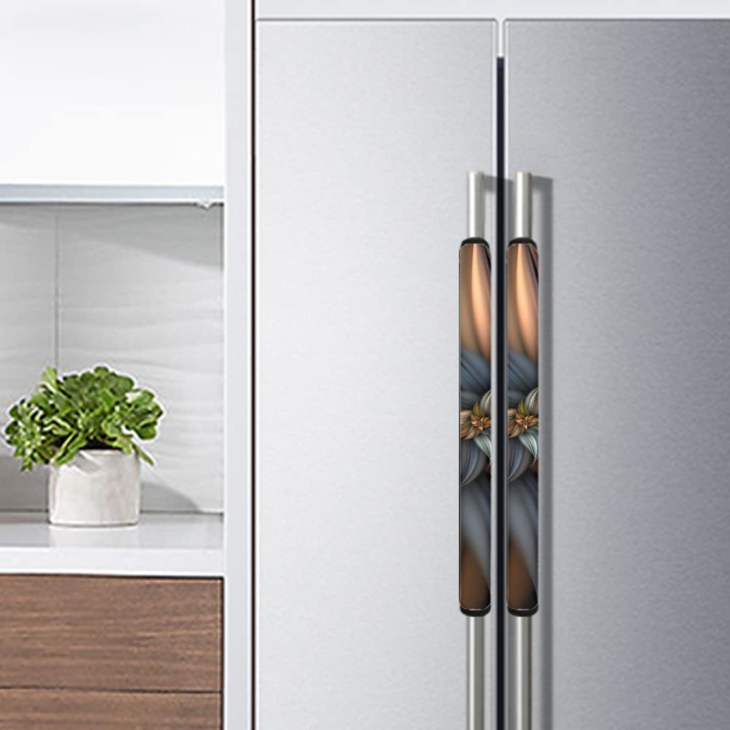 NETILGEN Refrigerator Door Handle Covers, Brown Flower Fridge Handle Cover,