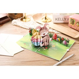 Liif Easter Bunny With Eggs 3D Greeting Pop Up Easter Card, Happy Easter Card For Kids, Son, Daughter, Boy, Girl, Grandson, Granddaughter - Cute, Funny, Religious