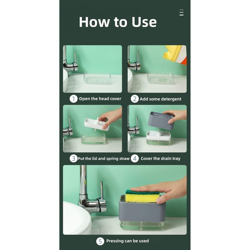Dish Soap Dispenser and Sponge Holder for Kitchen, Detachable Liquid