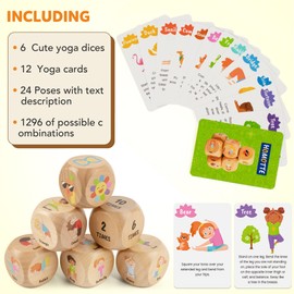 Homotte Wooden Yoga Dice Set for Kids, Fun Workout Game with 6 Exercise Dice, 12 Yoga Cards & Gift Box, Mindfulness Yoga Gifts for Girls & Beginners