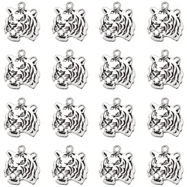 30pcs Antique Silver Plated Roaring Tiger Head Charms Pendant DIY Bracelets Necklace Jewelry Making Craft Wholesale 27mmx24mm(A322)