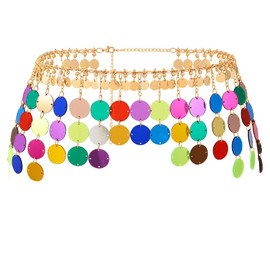 Foemmi Sequins Body Chain Rainbow Mirror Waist Chains Tassel Bikini Chain Party Beach Waist Belly Chain for Women