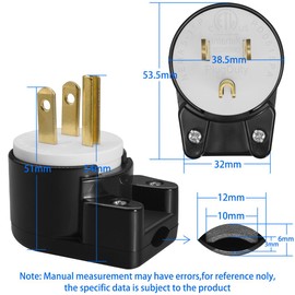 JORINDO 1 Pack Right Angle Nema 5-15P 15A 125V AC Plug,90 Degree USA Canada Male Plug,12 Direction Male US 3Pole AC Connector. (1 Pcs Nema 5-15P Plug)
