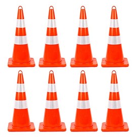 8 Pack Traffic Safety Cones 28'' inches with Reflective Collars, Unbreakable PVC Orange Construction Cone for Traffic Control, Driveway Road Parking