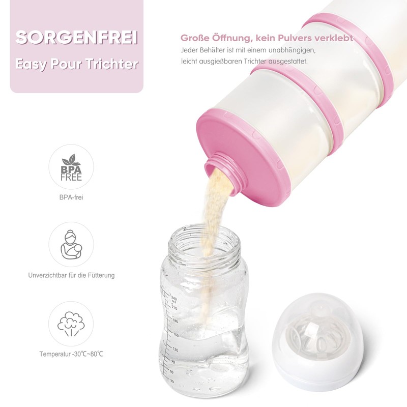 Termichy Milchpulver Portionierer Baby Stapelbar Milchpulver Aufbewahrungsbox 2 Stück (Babyrosa-2)