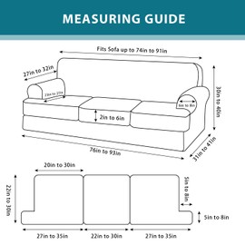 Jcones 4 Piece T Cushion Sofa Slipcovers Stretch Couch Cover Furniture Covers with 3 Individual T Cushion Covers, Machine Washable for Living Room (Blue Gray, 3 Cushions)