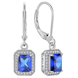 YL Women's Earrings 925 Sterling Silver 12 Birthstone Cubic Zirconia Square Earrings, Silver, Sapphire