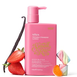 Sttes Smell Rio Body Butter 606# (Pressable Strawberry Gummies) – Whipped Non-Greasy Body Cream with Strawberry Marshmallow & Blackcurrant Candy Scent, Jojoba & Coconut Oil, Caffeine Hydrating Lotion