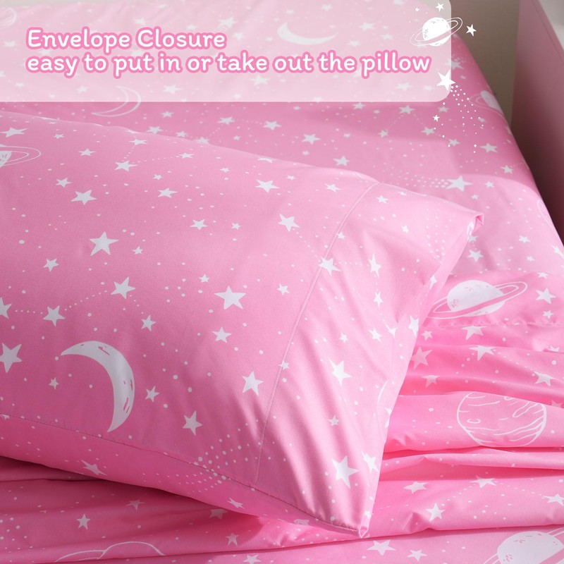 JSD Gradient Pink Moon Stars Kids Sheet Set Twin Size,