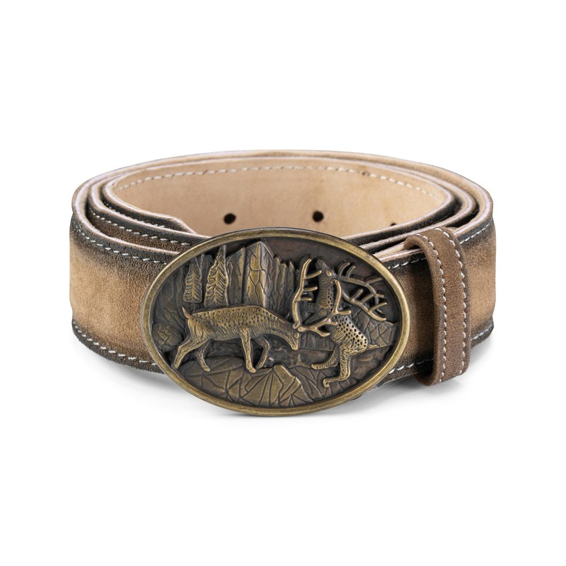 Schöneberger Trachten Couture Lorenz Men's Traditional Leather Belt with Deer