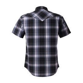 COEVALS CLUB Men's Western Plaid Pearl Snap Buttons Two Pockets Casual Short Sleeve Shirts (Gray,Black/2XL, 9#)