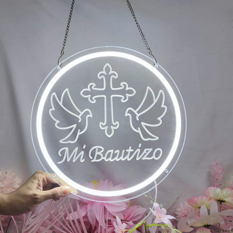 Mi Bautizo Neon Signs for Baptism Decorations, Recuerdos de Bautizo