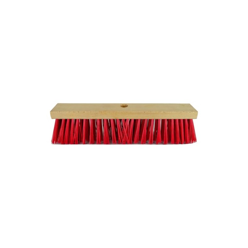 Street Broom 40 cm Flat Wood Elaston Red Handle Hole