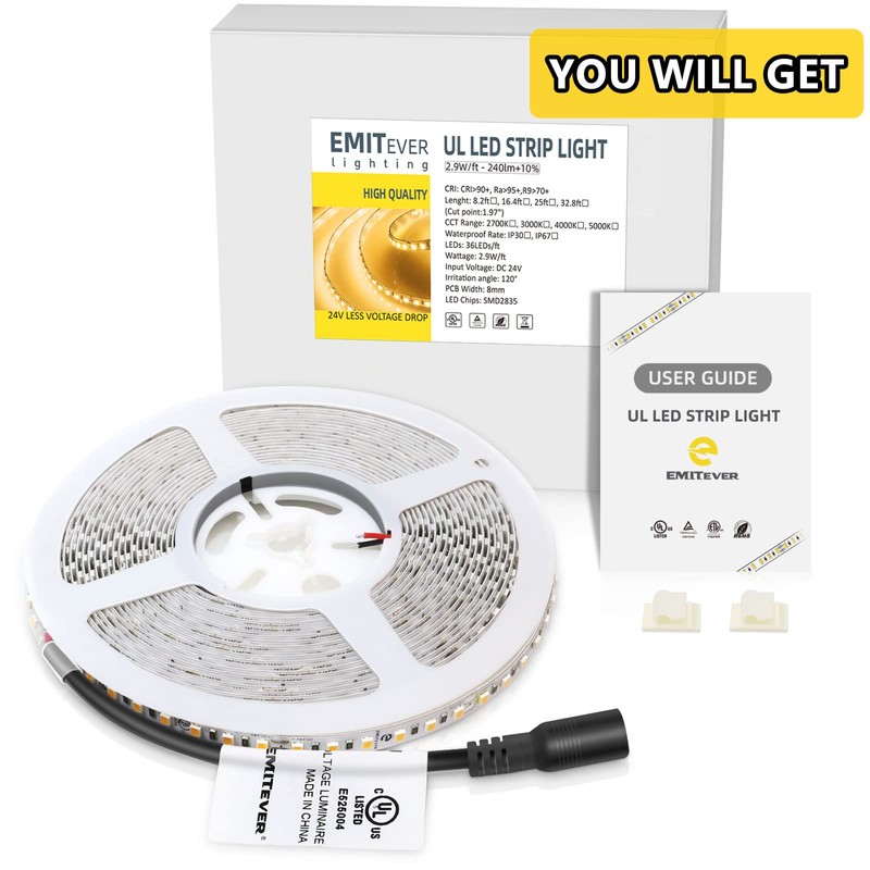 EMITEVER LED Strip Lights 2700K, UL 24V LED Tape Light